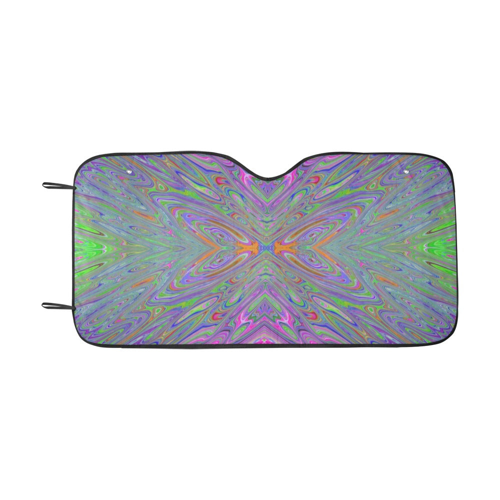 Colorful Auto Sun Shades, Abstract Trippy Purple, Orange and Lime Green Butterfly