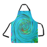 Apron with Pockets, Dramatic Blue and Chartreuse Abstract Retro Twirl