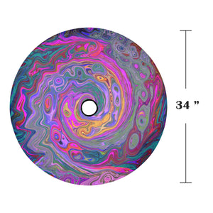 Spare Tire Cover with Backup Camera Hole - Retro Magenta, Green and Orange Abstract Swirl - Large