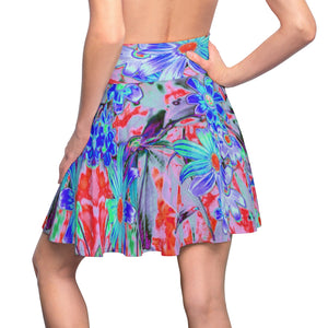 Skater Skirt, Retro Psychedelic Aqua Green and Orange Flowers