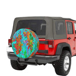 Spare Tire Covers, Aqua Tropical with Yellow and Orange Flowers - Medium
