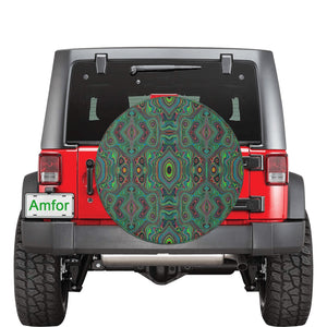 Spare Tire Covers, Trippy Retro Black and Lime Green Abstract Pattern - Large