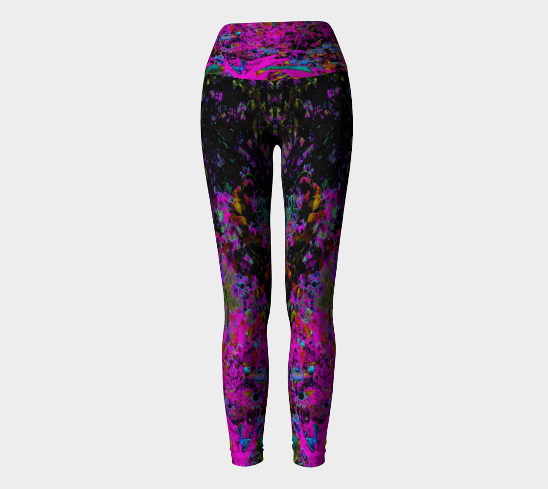 Artsy Yoga Leggings, Psychedelic Hot Pink and Black Garden Sunrise