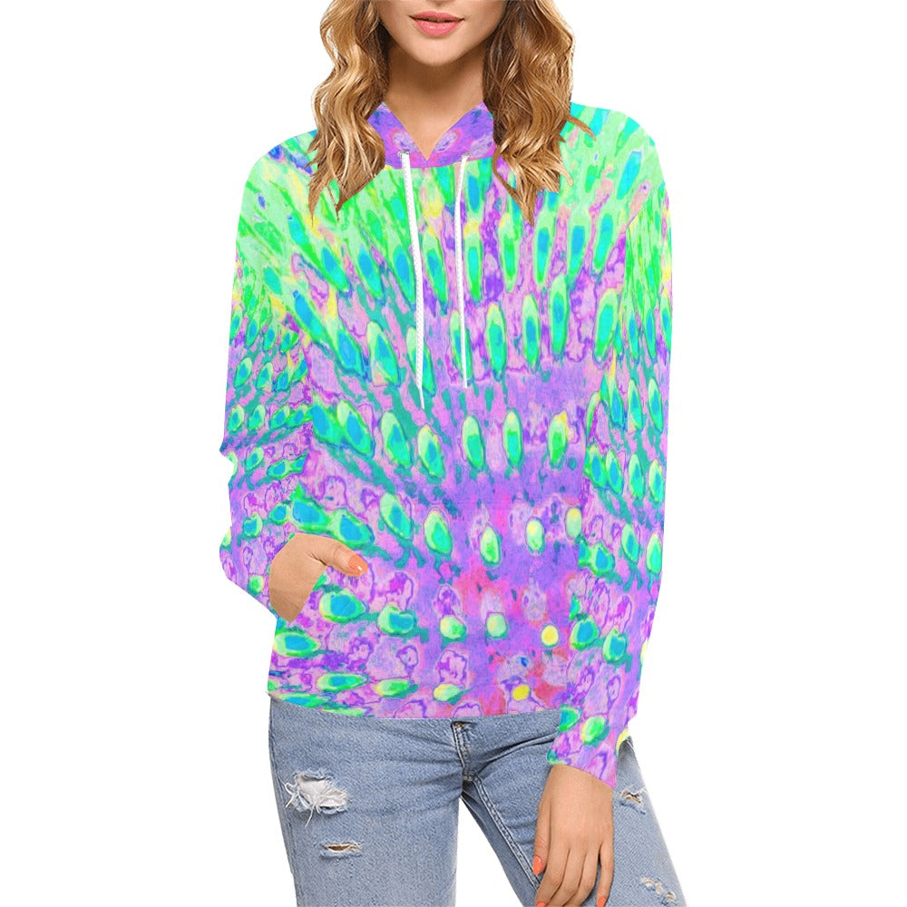 Hoodies for Women, Turquoise Blue and Purple Abstract Coneflower