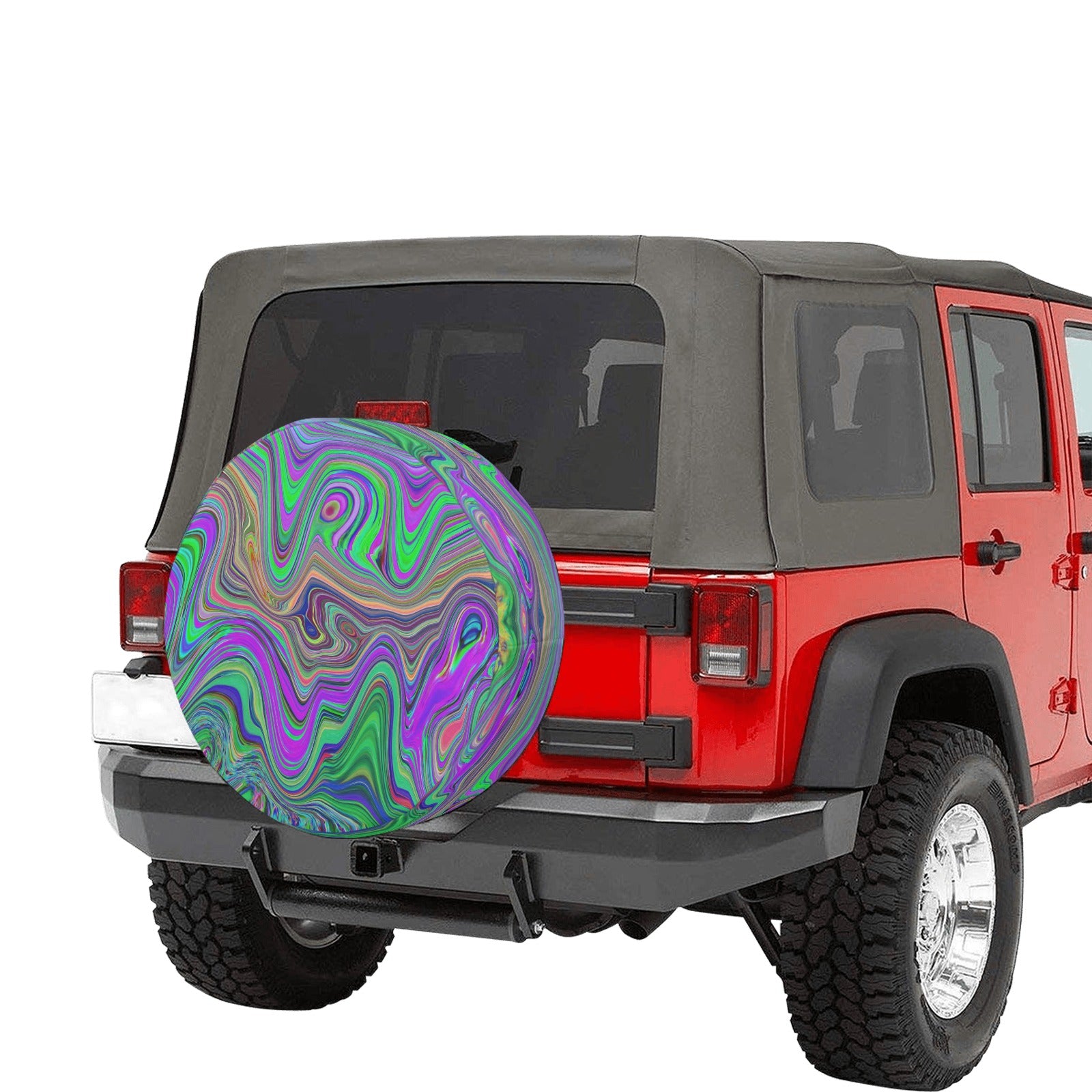 Spare Tire Covers, Trippy Lime Green and Purple Waves of Color - Small