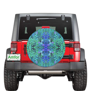 Spare Tire Covers - Medium, Abstract Chartreuse and Blue Garden Foliage Pattern