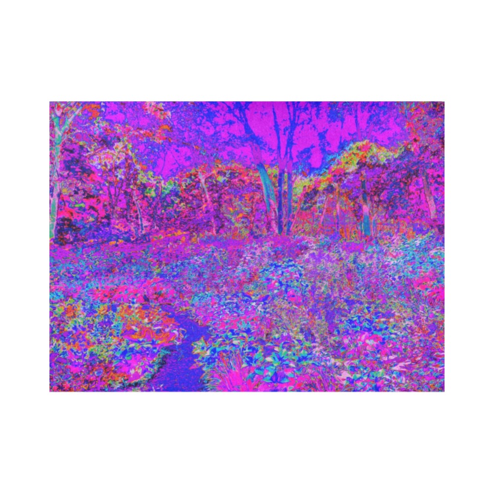 Cloth Placemats Set, Psychedelic Impressionistic Purple Garden Landscape