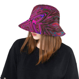 Bucket Hats - Trippy Hot Pink, Red and Blue Abstract Butterfly