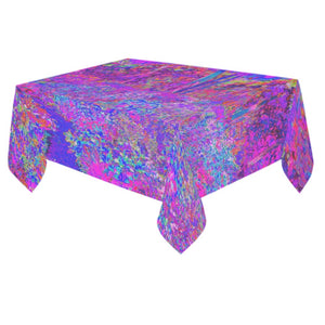 Tablecloths for Rectangle Tables, Psychedelic Impressionistic Purple Garden Landscape - 84 x 60"