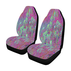 Car Seat Covers, Magenta Garden with Aqua Hydrangea Flowers