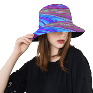 Bucket Hats, Colorful Magenta Swirl Retro Abstract Design