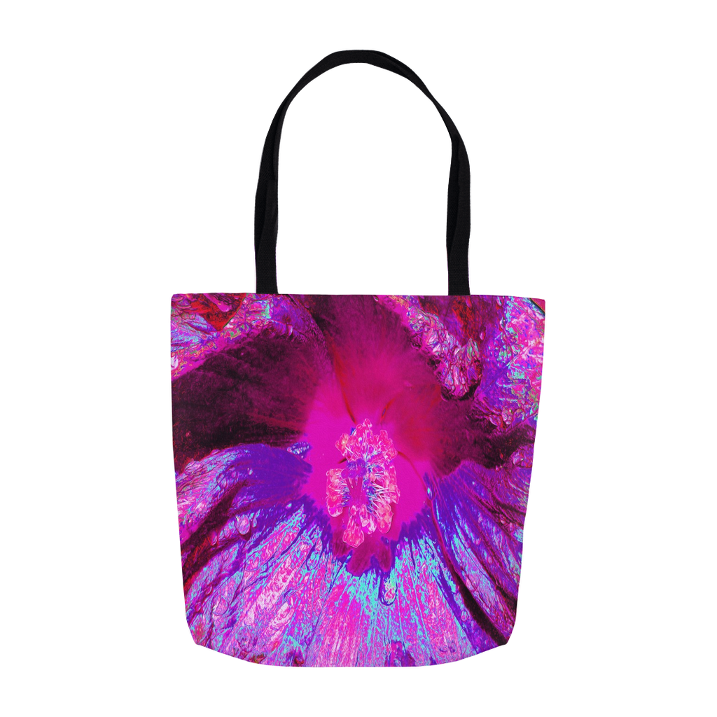 Tote Bags, Psychedelic Purple and Magenta Hibiscus Flower