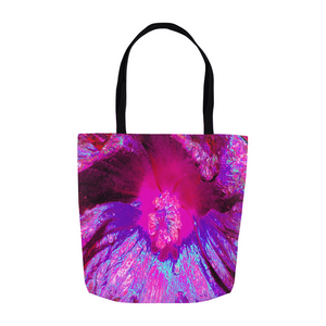 Tote Bags, Psychedelic Purple and Magenta Hibiscus Flower