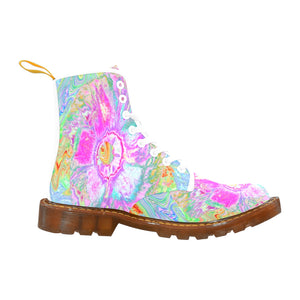 Boots for Women, Psychedelic Hot Pink and Ultra-Violet Hibiscus - White