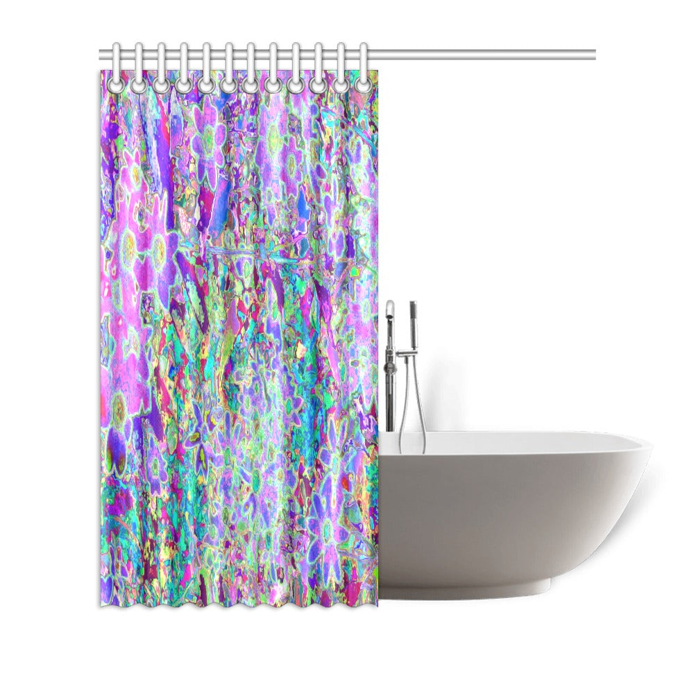 Shower Curtains, Trippy Abstract Pink and Purple Flowers - 72 X 72