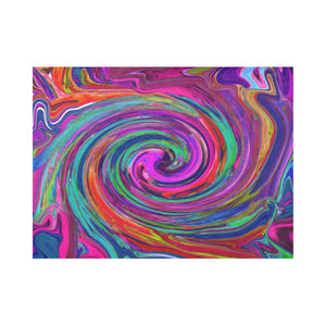 Cloth Placemats Set, Groovy Abstract Retro Magenta Dark Rainbow Swirl