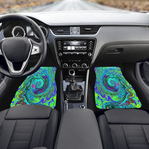 Car Floor Mats, Groovy Abstract Retro Green and Blue Swirl