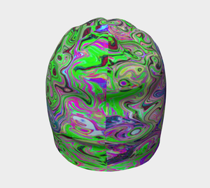 Beanie Hats, Marbled Lime Green and Purple Abstract Retro Swirl
