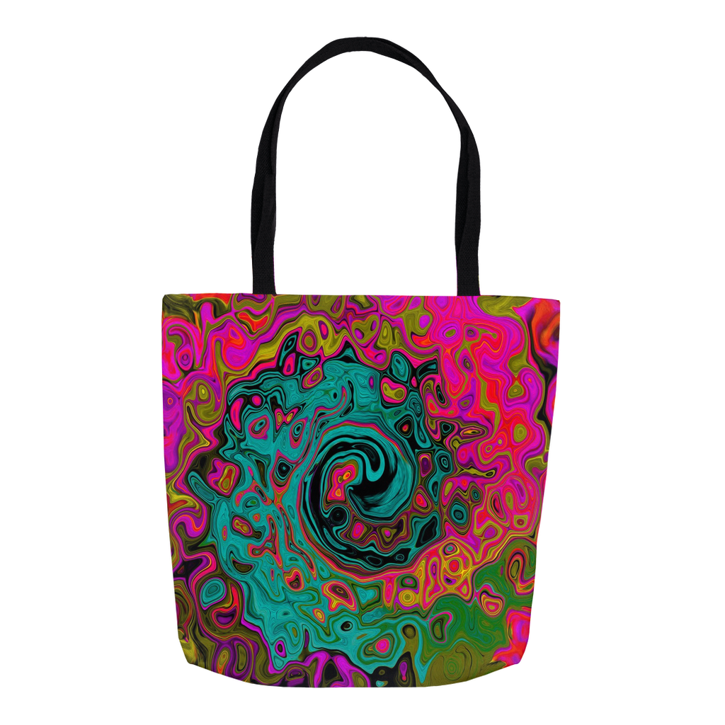 Tote Bags, Trippy Turquoise Abstract Retro Liquid Swirl