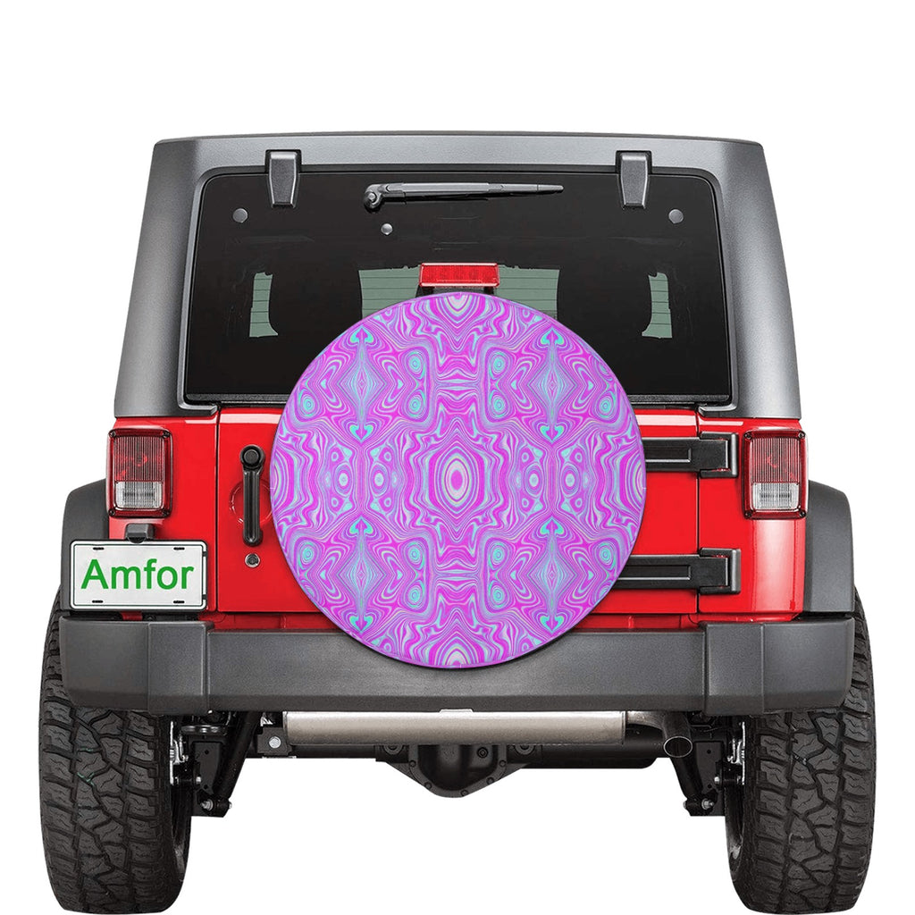 Spare Tire Covers, Trippy Hot Pink and Aqua Blue Abstract Pattern - Small