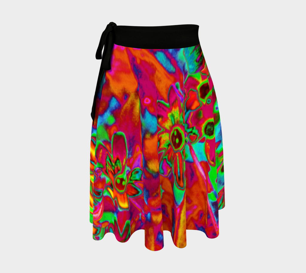 Wrap Skirts, Psychedelic Groovy Red and Green Wildflowers