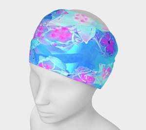 Wide Fabric Headband, Blue and Hot Pink Succulent Underwater Sedum, Face Covering