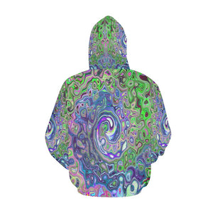 Hoodies for Women, Marbled Lime Green and Purple Abstract Retro Swirl