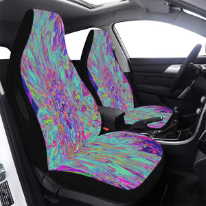 Colorful Car Seat Covers, Aquamarine Rainbow Color Abstract Dahlia Flower