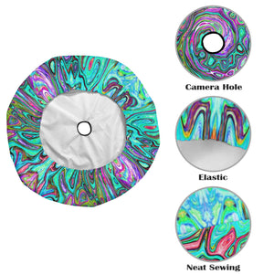 Spare Tire Cover with Backup Camera Hole - Aquamarine Groovy Abstract Retro Liquid Swirl - Small