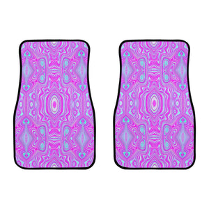Car Floor Mats, Trippy Hot Pink and Aqua Blue Abstract Pattern - Front Set of 2
