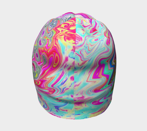 Beanie Hat, Groovy Abstract Retro Hot Pink and Blue Swirl