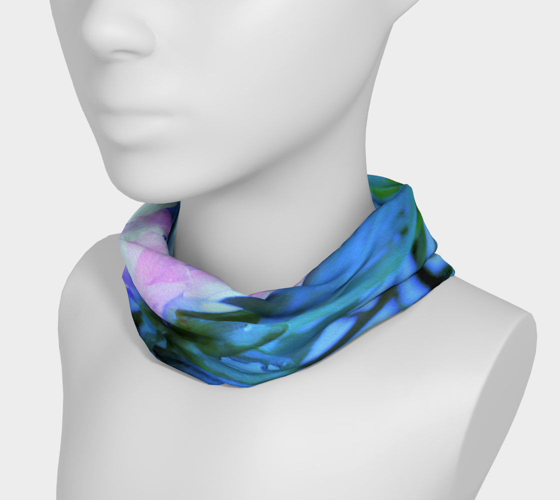 Wide Fabric Headband, White and Purple Dahlia Profile on Blue, Face Covering