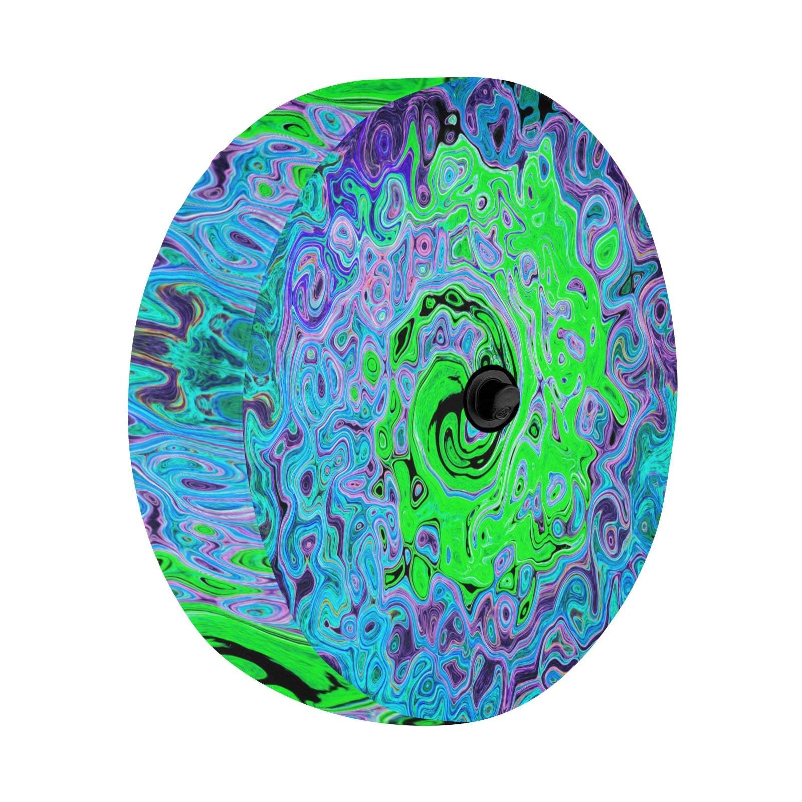 Spare Tire Cover with Backup Camera Hole - Lime Green Groovy Abstract Retro Liquid Swirl - Small