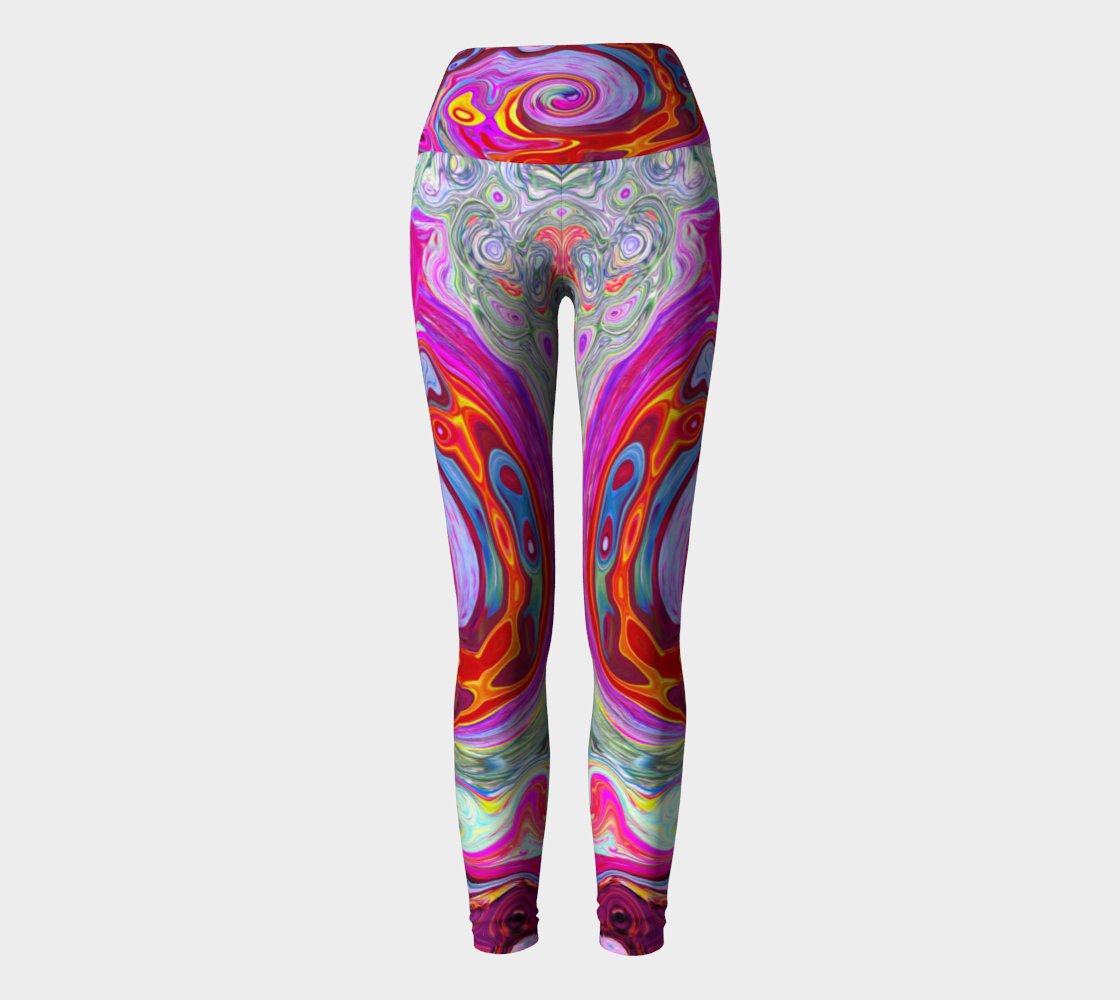 Artsy Yoga Leggings, Groovy Abstract Retro Hot Pink and Blue Swirl