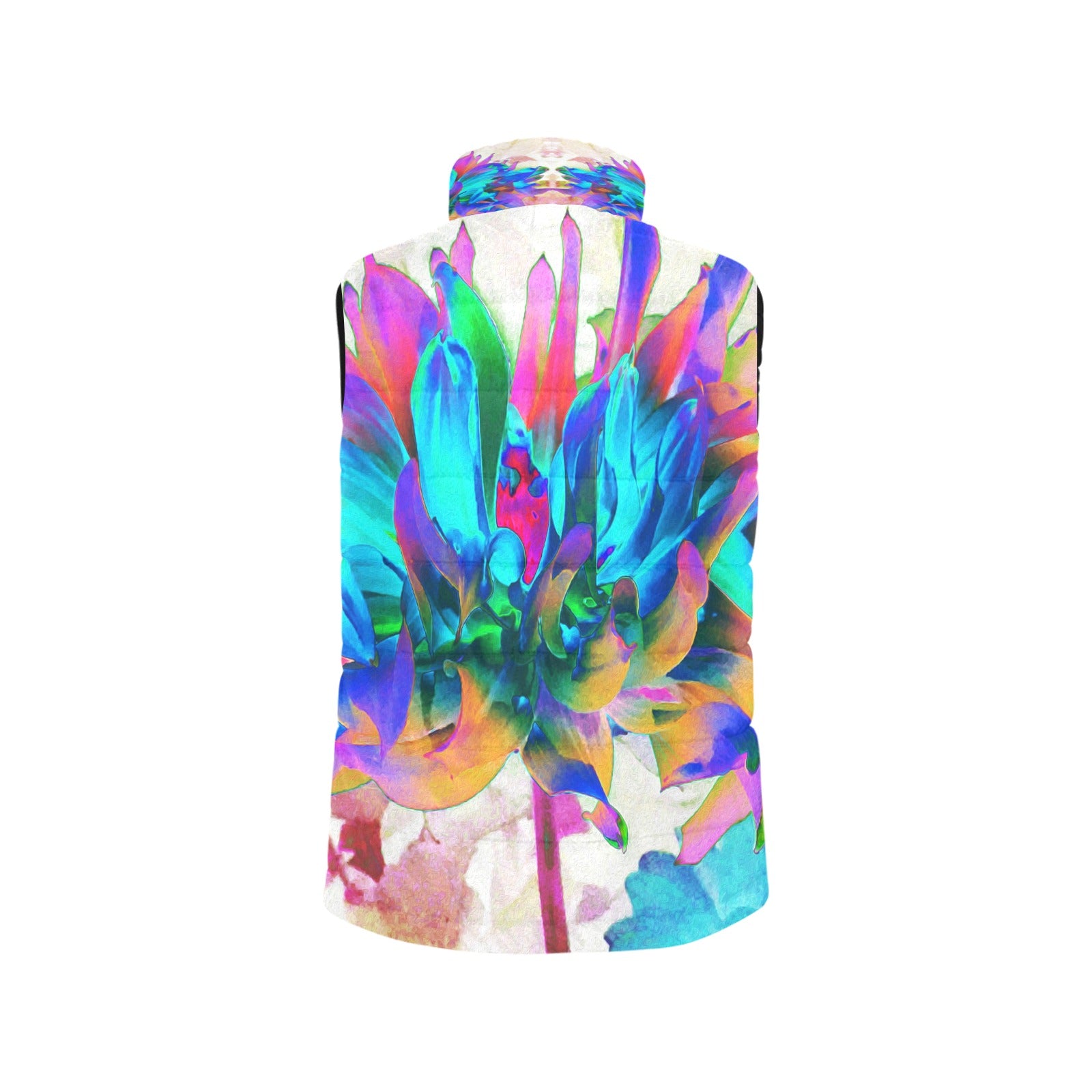 Women's Stand Collar Vests, Stunning Watercolor Rainbow Cactus Dahlia