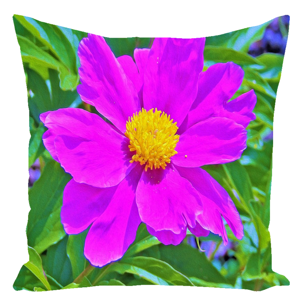 Decorative Throw Pillows, Brilliant Ultra Violet Peony with Yellow Center - Square