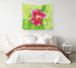 Artsy Wall Tapestries, Pretty Deep Pink Stargazer Lily on Lime Green