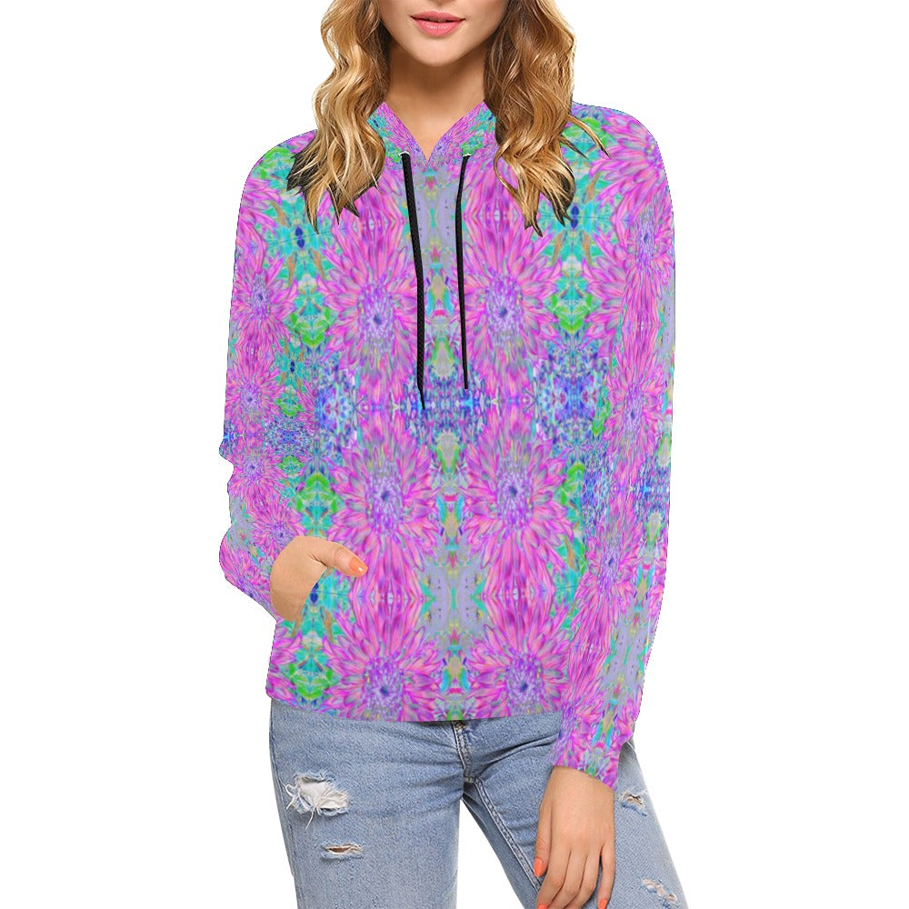 Hoodies for Women, Cool Magenta, Pink and Purple Dahlia Pattern