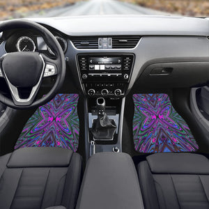 Car Floor Mats, Trippy Magenta, Blue and Green Abstract Butterfly - Front Set of 2