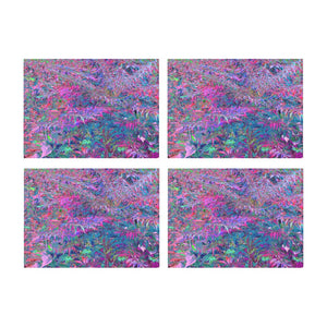 Cloth Placemats Set, Abstract Psychedelic Rainbow Colors Foliage Garden