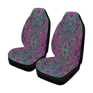 Car Seat Covers, Abstract Magenta and Teal Blue Groovy Retro Pattern