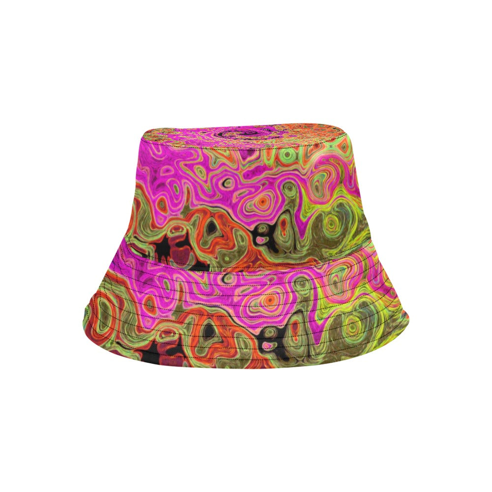 Bucket Hats - Hot Pink Groovy Abstract Retro Liquid Swirl