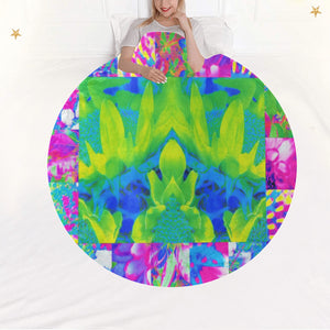 Round Throw Blankets, Abstract Patchwork Sunflower Garden Collage