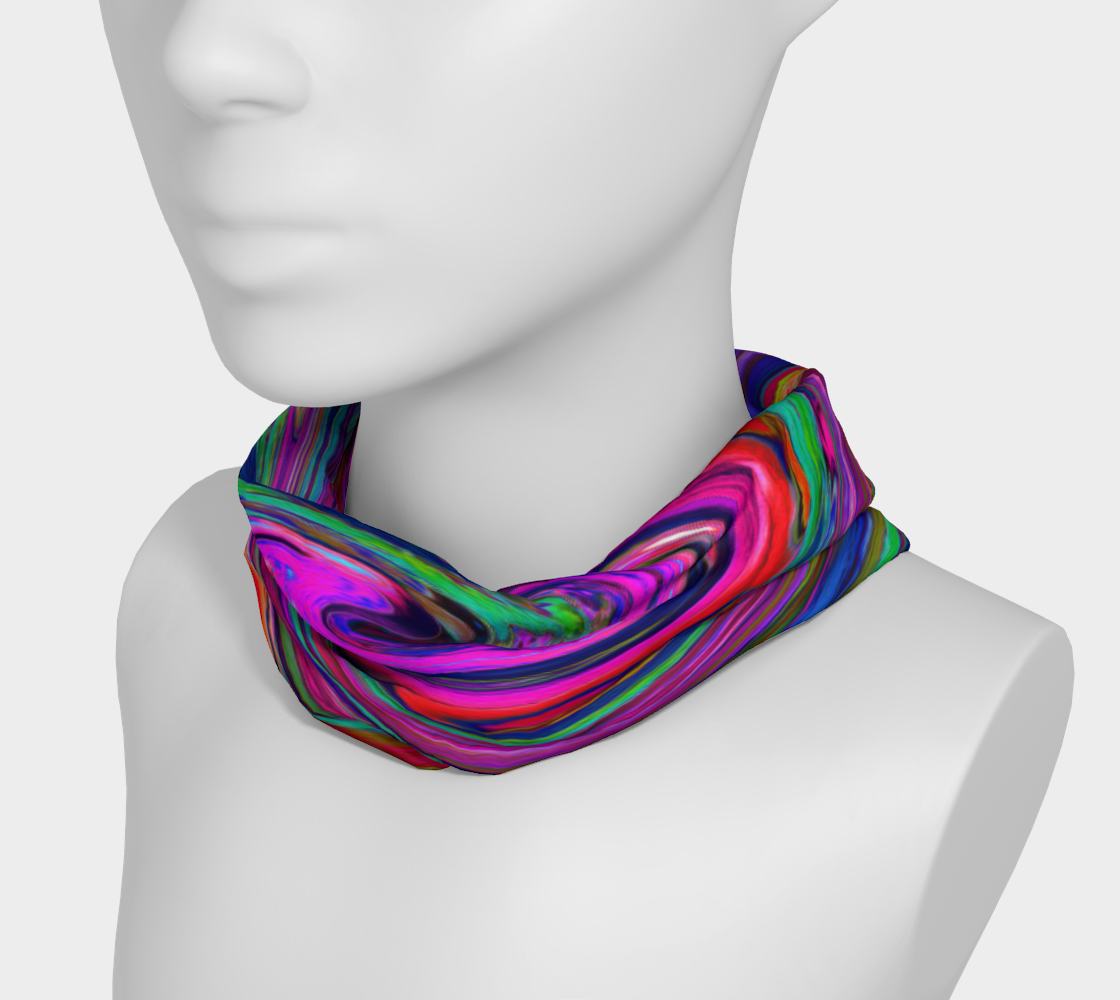 Wide Fabric Headband, Groovy Abstract Retro Magenta Dark Rainbow Swirl, Face Covering