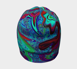Beanie Hats, Groovy Abstract Retro Art in Blue and Red