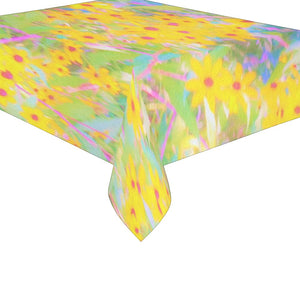 Tablecloths for Rectangle Tables, Pretty Yellow and Red Flowers with Turquoise