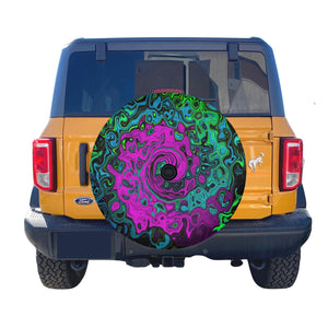 Spare Tire Cover with Backup Camera Hole - Bold Magenta Abstract Groovy Liquid Art Swirl - Small