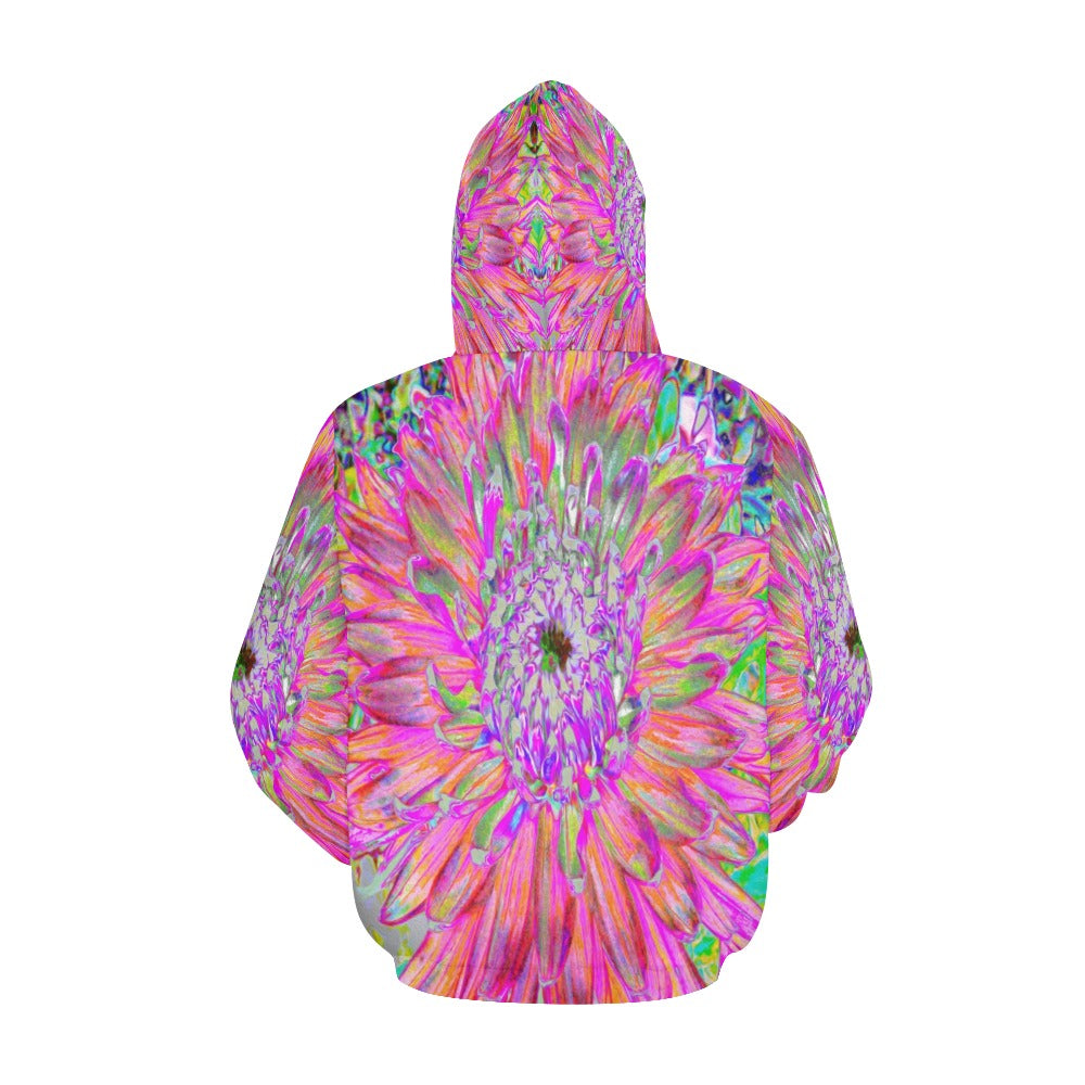 Hoodies for Women, Colorful Rainbow Abstract Decorative Dahlia Flower