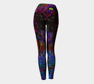 Artsy Yoga Leggings, Psychedelic Crimson Red and Black Garden Sunrise