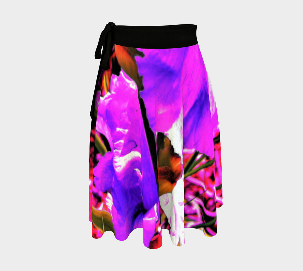 Artsy Wrap Skirt, Abstract Ultra Violet Purple Iris on Red